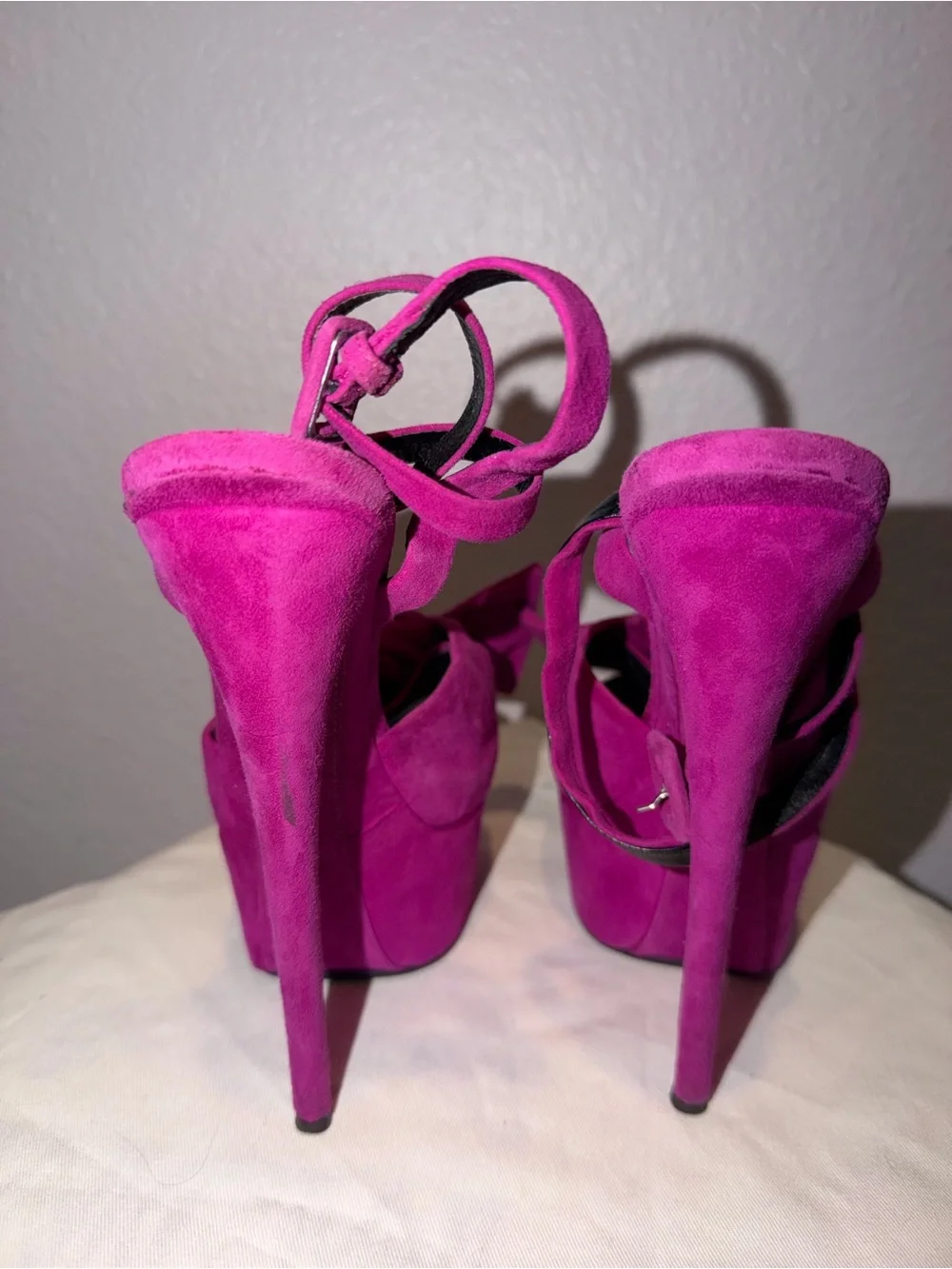 Giuseppe Zanotti Fuchsia Suede Platform Ankle-Strap Sandals 36.5